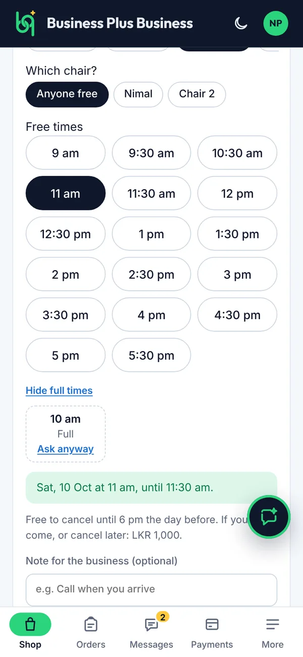 Choosing a free time on a phone