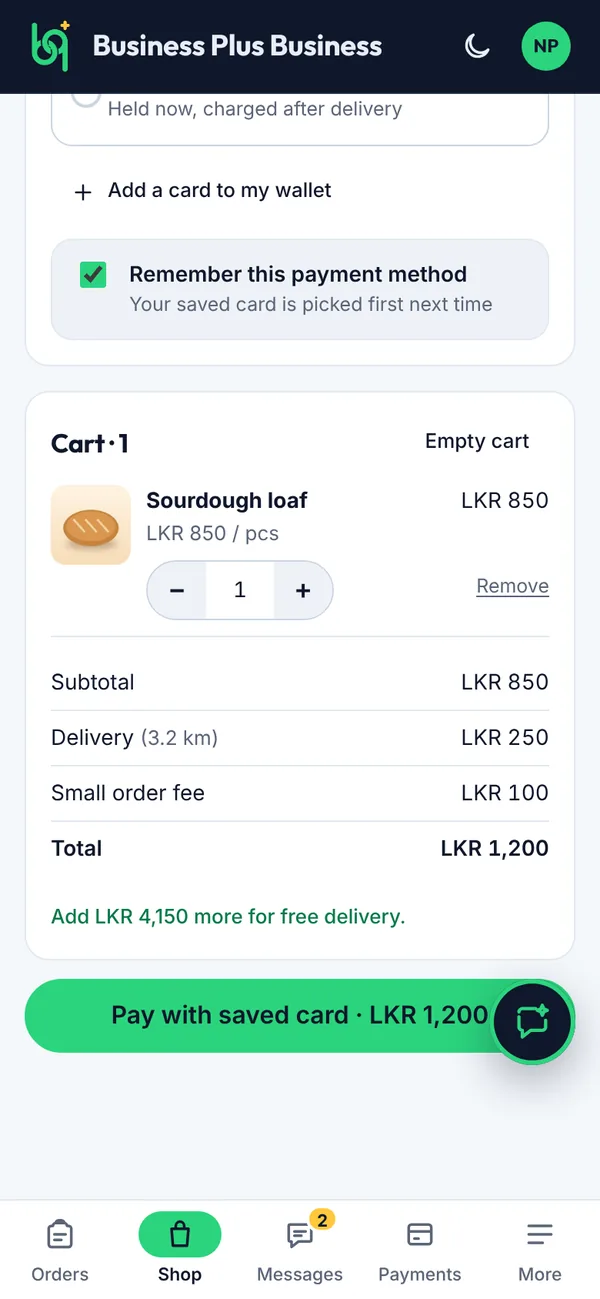 Delivery fee, small order fee and the free delivery amount on a phone