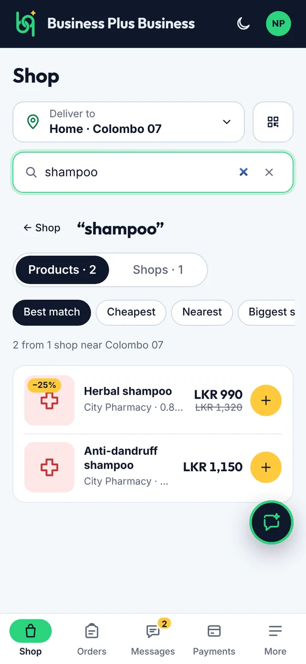 Searching for a product across shops on a phone