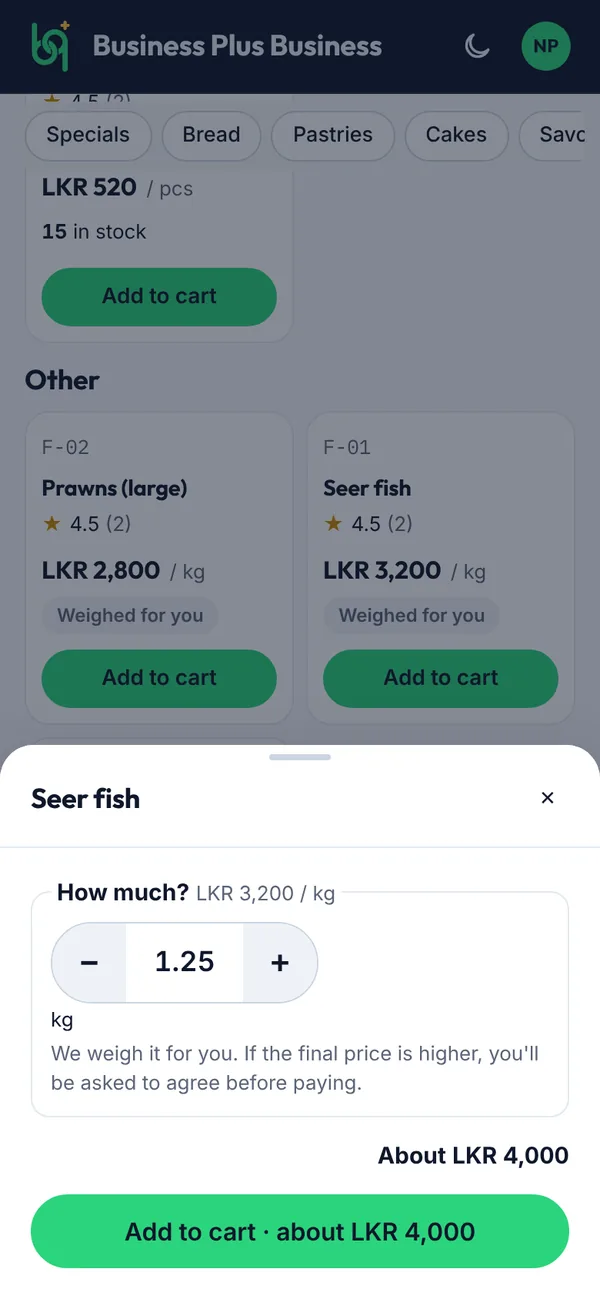Choosing how much fish you want on a phone