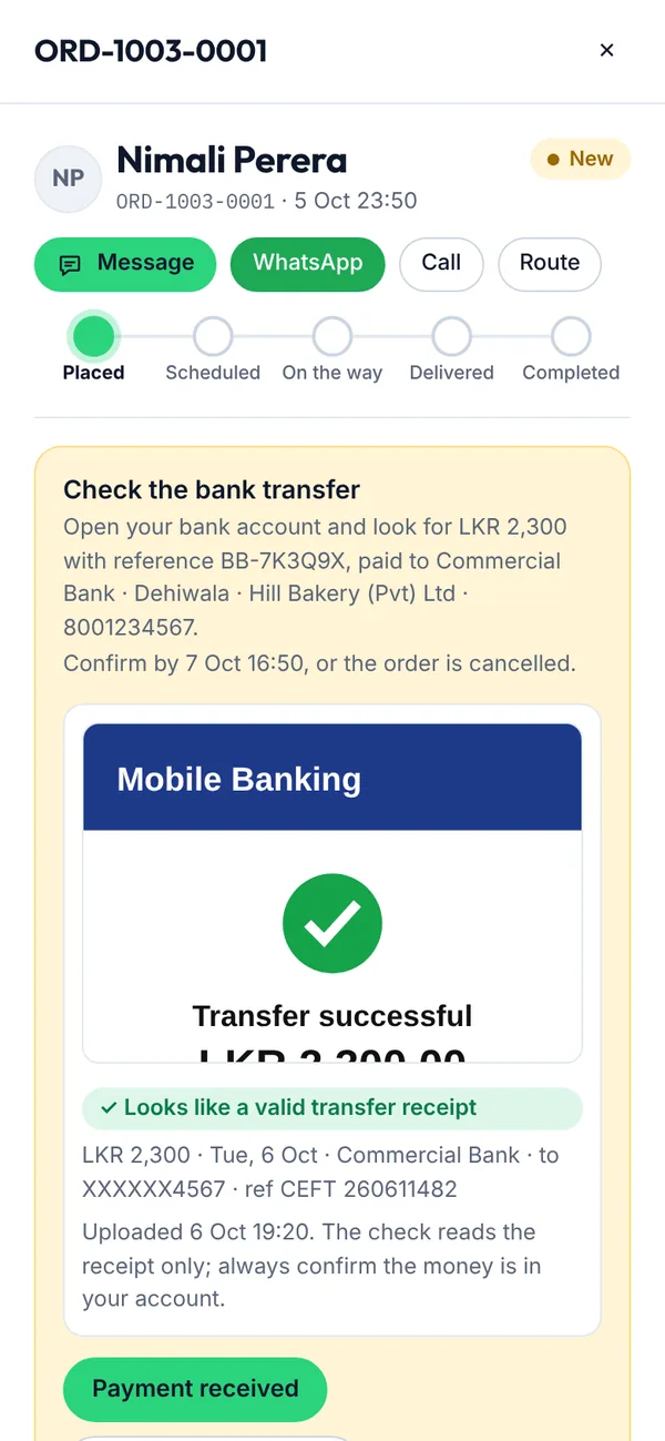 Checking a bank transfer on a phone