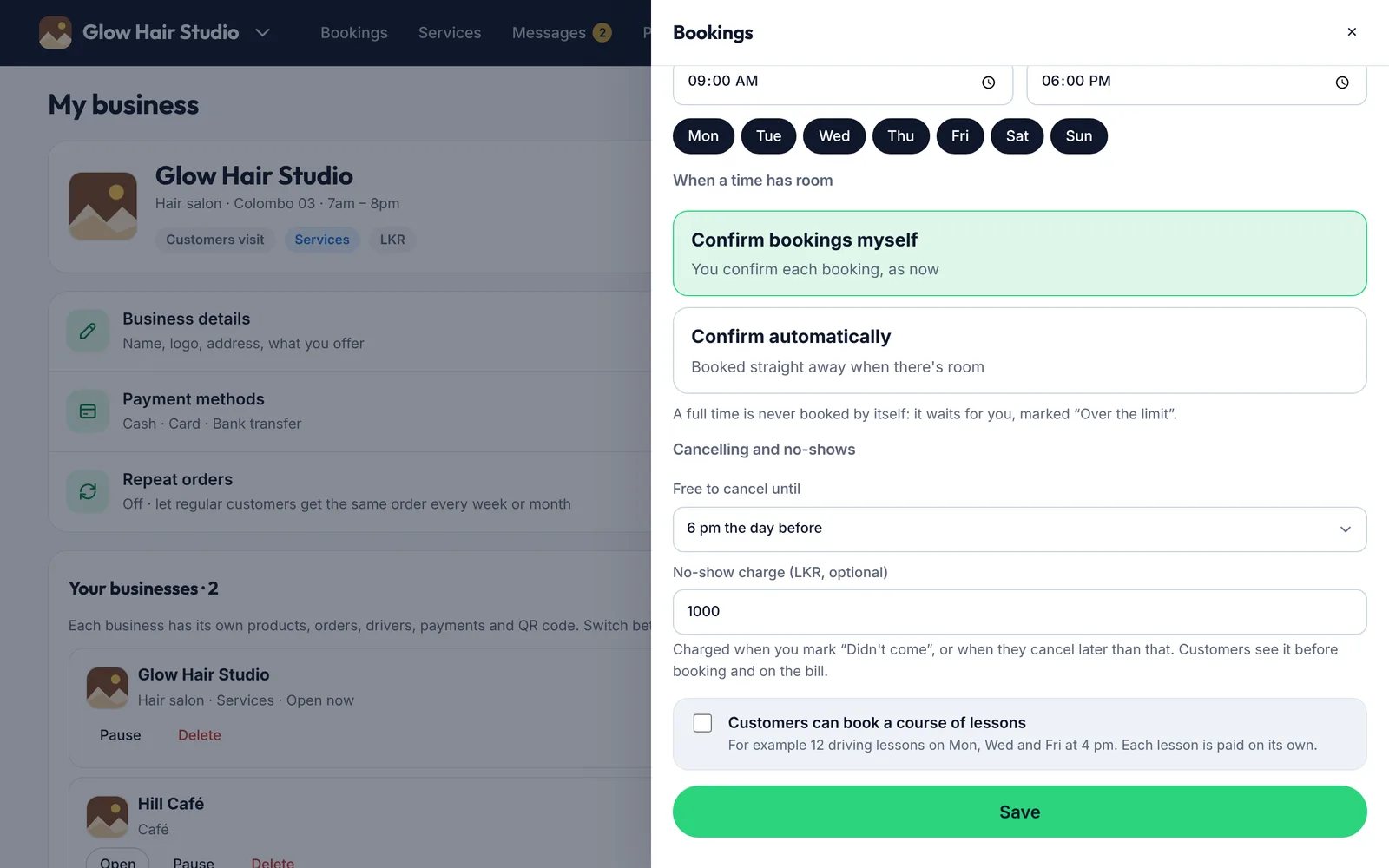 Cancelling, no-shows and courses on a computer