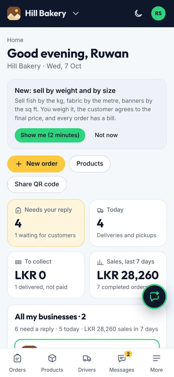 Business Home page on a phone