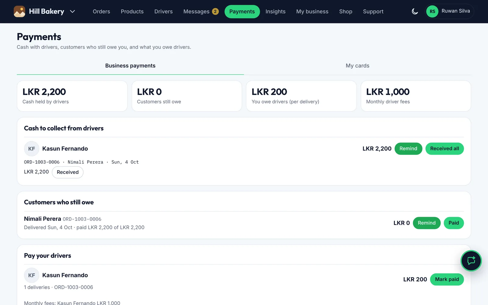 Business payments on a computer