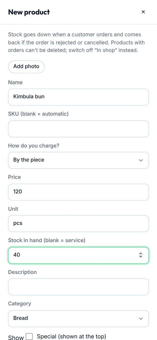 The full product form on a phone