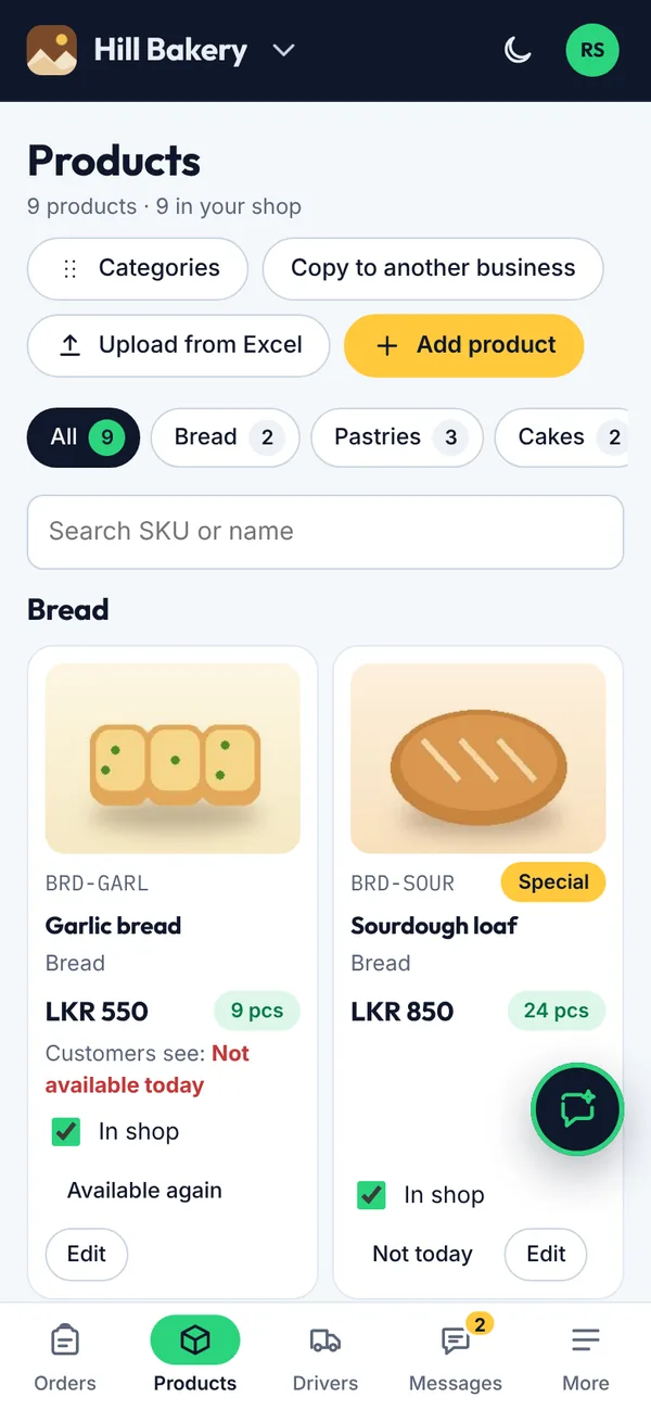 Products on a phone