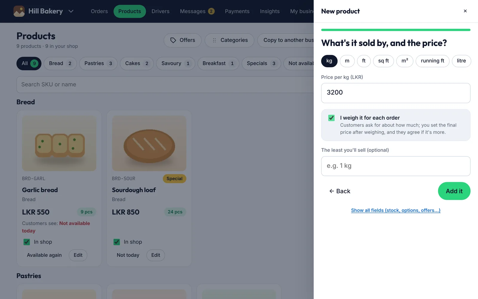 Selling by weight on a computer