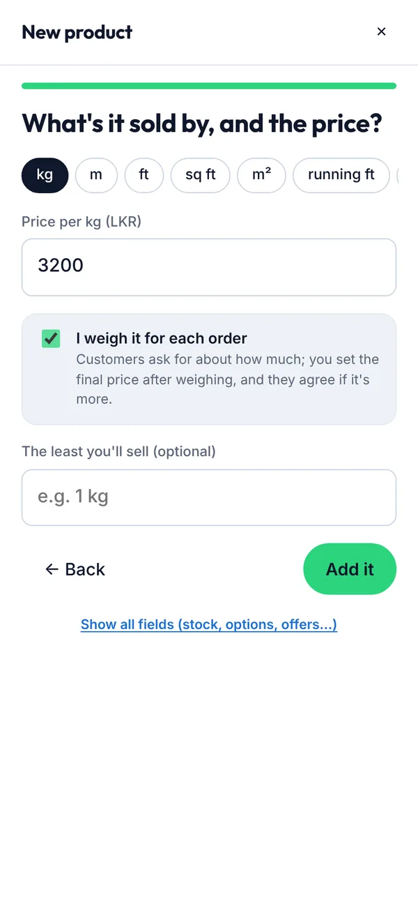 Selling by weight on a phone