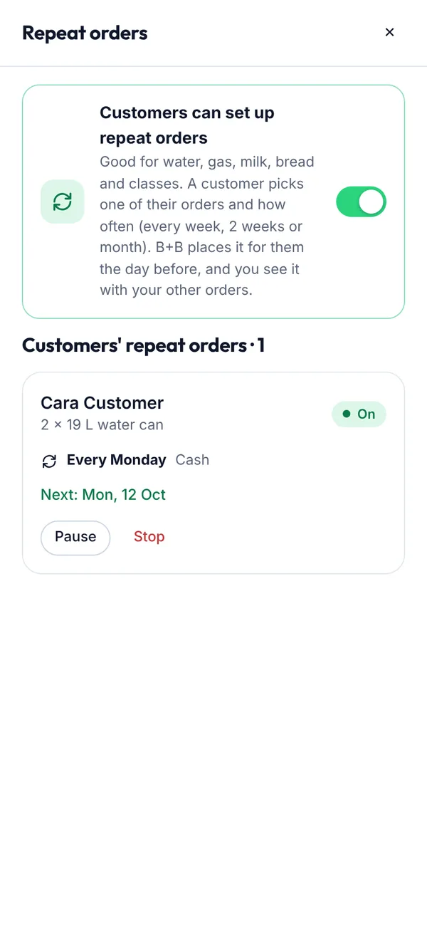 Repeat orders on a phone