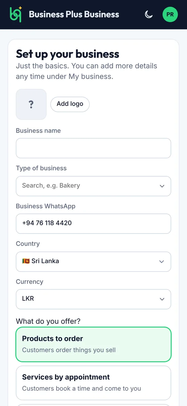 The one-page form on a phone