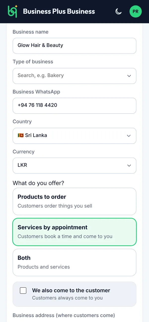 Setting up a business for services on a phone