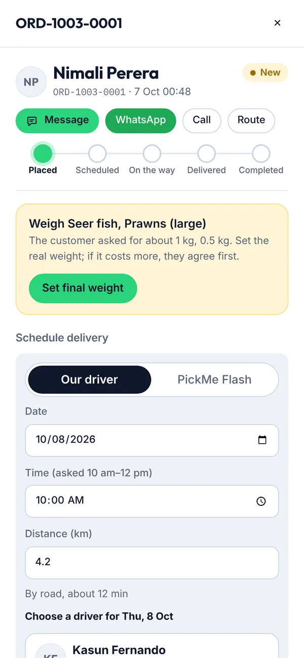 An order waiting to be weighed on a phone