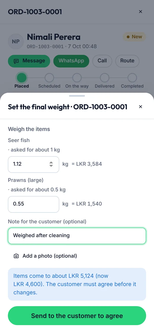 Setting the final weight on a phone